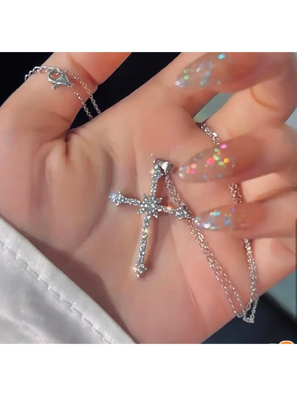 New - Dazzling - Rhinestone Cross Pendant Necklace